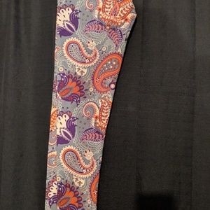 Lularoe TC Grey Purple and Orange paisley leggings